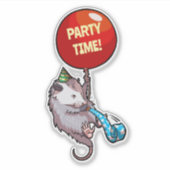 Sticker Funny Opossum Party Time! Red Balloon Cartoon (Devant)