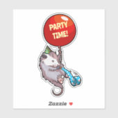 Sticker Funny Opossum Party Time! Red Balloon Cartoon (Feuille)