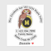 Sticker Funny Owl Monogramme Coordonnées Contour (Feuille)