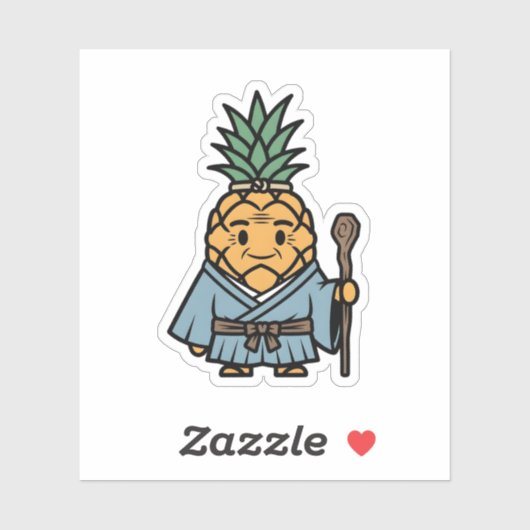 Sticker Funny Pineapple Sensei Master Samurai Illustration (Feuille)