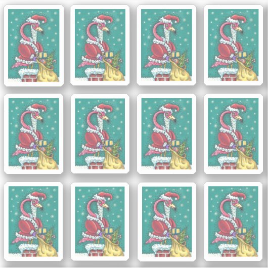 STICKER FUNNY PINK FLAMANT ROSE SANTA CLAUS NOËL (Devant)