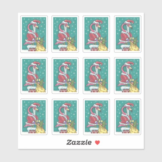 STICKER FUNNY PINK FLAMANT ROSE SANTA CLAUS NOËL (Feuille)