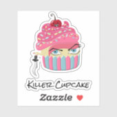 Sticker Funny Pink Killer Cupcake Kawaii Humour alimentair (Feuille)
