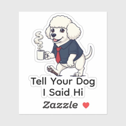 Sticker Funny Poodle Standard Dog Business Suit Coffee  (Feuille)