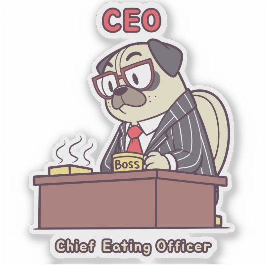 Sticker Funny Pug CEO - Chief Eating Officer Office Humor (Devant)