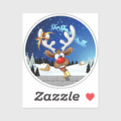Sticker Funny Reindeer Peeking Christmas Meme  (Feuille)