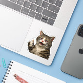 Sticker Funny Relatable Crying Kitty Meme (Ordinateur portable avec iPhone)