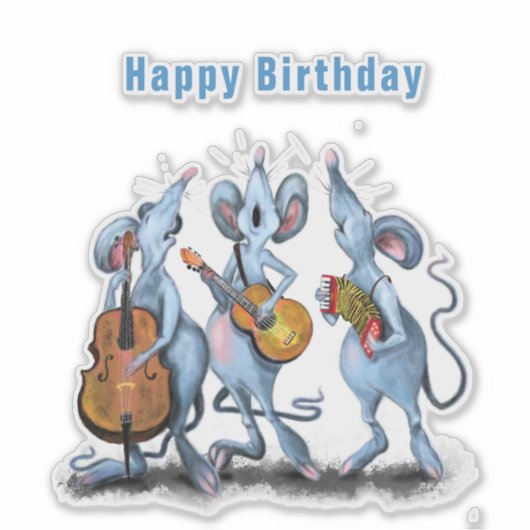 Sticker Funny Romantic Mouse Band - Joyeux anniversaire (Devant)