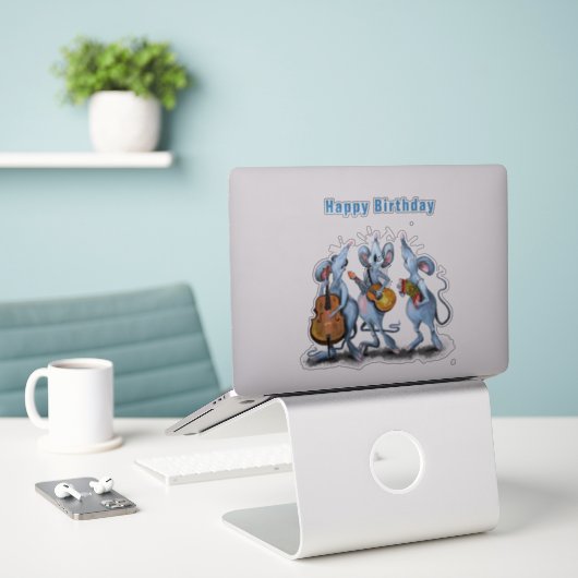 Sticker Funny Romantic Mouse Band - Joyeux anniversaire (Ordinateur portable sur le bureau)