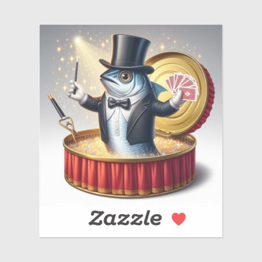Sticker Funny Sardine Magician Trickster Illusion Fish (Feuille)