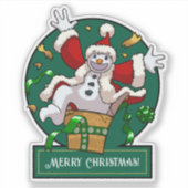 Sticker Funny Snowman Merry Christmas Surprise Cartoon (Devant)