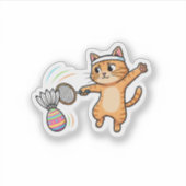 Sticker Funny Sporty Cat Badminton Easter Egg Shuttlecock  (Devant)