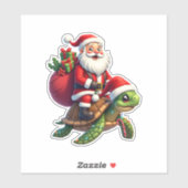 Sticker Funny Turtle Christmas Santa Riding Sea Turtle Xma (Feuille)