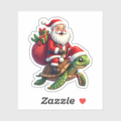 Sticker Funny Turtle Christmas Santa Riding Sea Turtle Xma (Feuille)