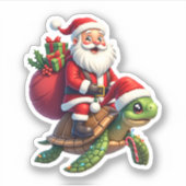 Sticker Funny Turtle Christmas Santa Riding Sea Turtle Xma (Devant)