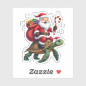 Sticker Funny Turtle Christmas Santa Riding Sea Turtle Xma (Feuille)