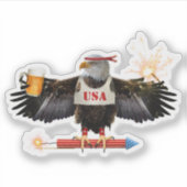 Sticker Funny USA Eagle 4 juillet bière et feux d'artifice (Devant)