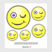 Sticker Funny Wink & Smile Emoji Yellow Faces Ajouter Nom  (Feuille)