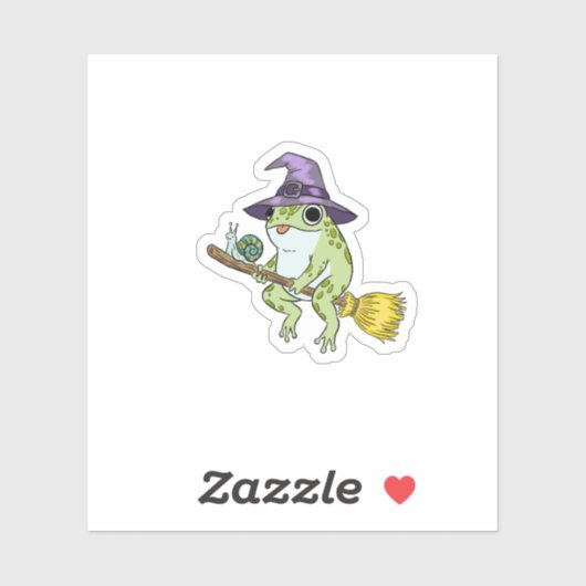 Sticker Funny Wizard Frog Rides A Broomstick Illustration (Feuille)