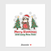 Sticker Funny Xmas Lights Stocking Santa Hat Sloth Christm (Feuille)