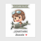 Sticker Futur pilote garçon avion personnalisé vintage (Feuille)