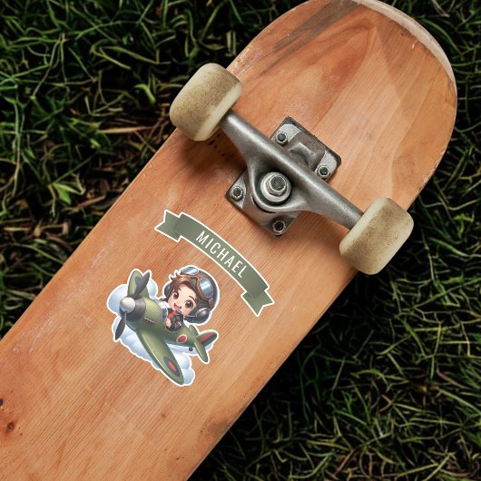 Sticker Future Pilot Boy Vintage Airplane Personalized