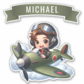 Sticker Future Pilot Boy Vintage Airplane Personalized (Devant)