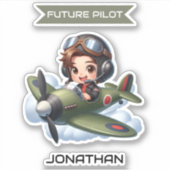 Sticker Future Pilot Boy Vintage Airplane Personalized (Devant)