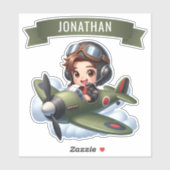 Sticker Future Pilot Boy Vintage Airplane Personalized (Feuille)