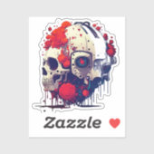Sticker Futuriste Floral Crâne & Fusion Robot (Feuille)