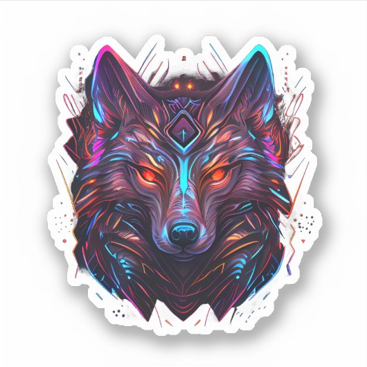 Sticker Futuriste Vivid Wolf Neon (Devant)