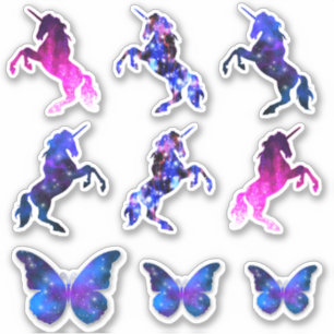 Sticker Galaxie espace unicorne & papillon étoiles ensemb