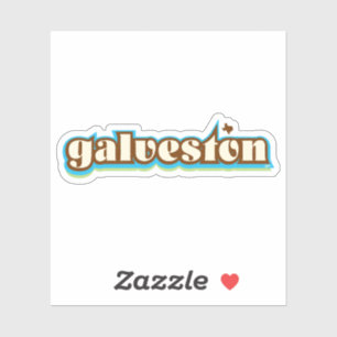 Sticker Galveston, Texas - rétro, bleu, vert, marron