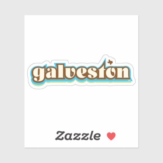 Sticker Galveston, Texas - rétro, bleu, vert, marron (Feuille)