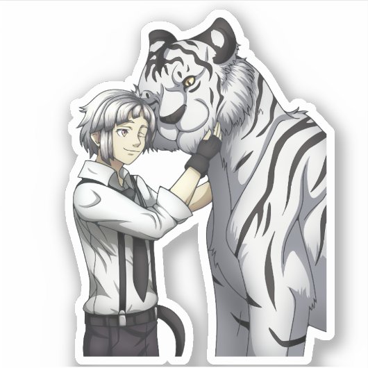 Sticker Garçon avec tigre blanc (Devant)