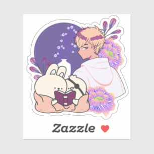 Sticker Garçon d'anime et animaux avec illustration d'un c