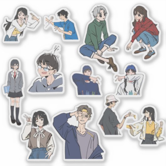 Sticker Garçon et fille anime esthétique tenue décontracté (Devant)