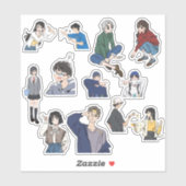 Sticker Garçon et fille anime esthétique tenue décontracté (Feuille)
