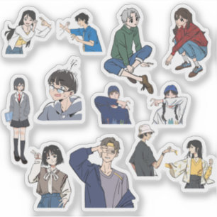 Sticker Garçon et fille d'anime esthétique tenue décontrac