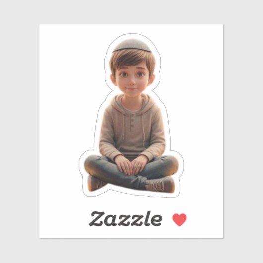 Sticker Garçon juif souriant – Design mignon avec Kippa (Feuille)