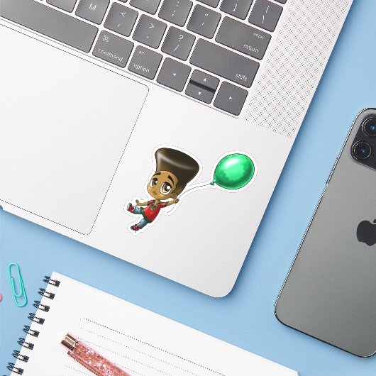 Sticker Garçon noir (Ordinateur portable avec iPhone)