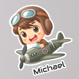 Sticker Garçon pilotant un avion Nuages Amusant Enfants P