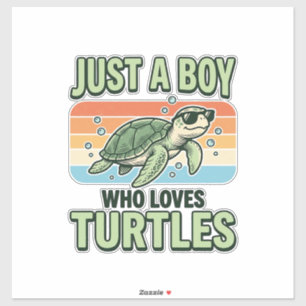 Sticker Garçon qui aime les tortues Dessin de gravure vint