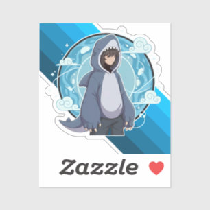 Sticker Garçon Requin Bleu Art Anime
