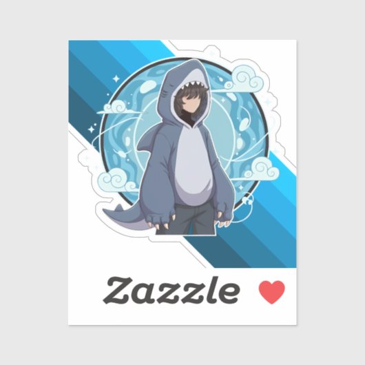 Sticker Garçon Requin Bleu Art Anime (Feuille)