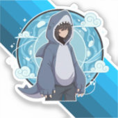 Sticker Garçon Requin Bleu Art Anime (Recto)