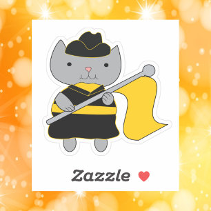 Sticker Garde de couleur Grise Chat Noir Jaune Or
