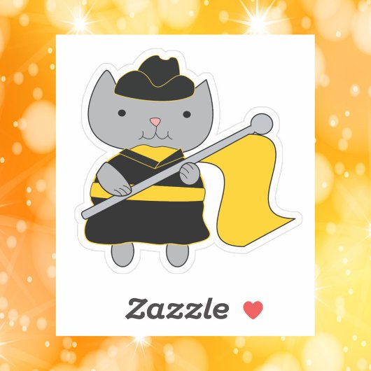 Sticker Garde de couleur Grise Chat Noir Jaune Or