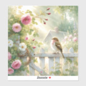 Sticker Garden Rose Bird Watercolor Scene (Feuille)
