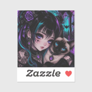 Sticker Garder le Contact Fille Anime & Chat